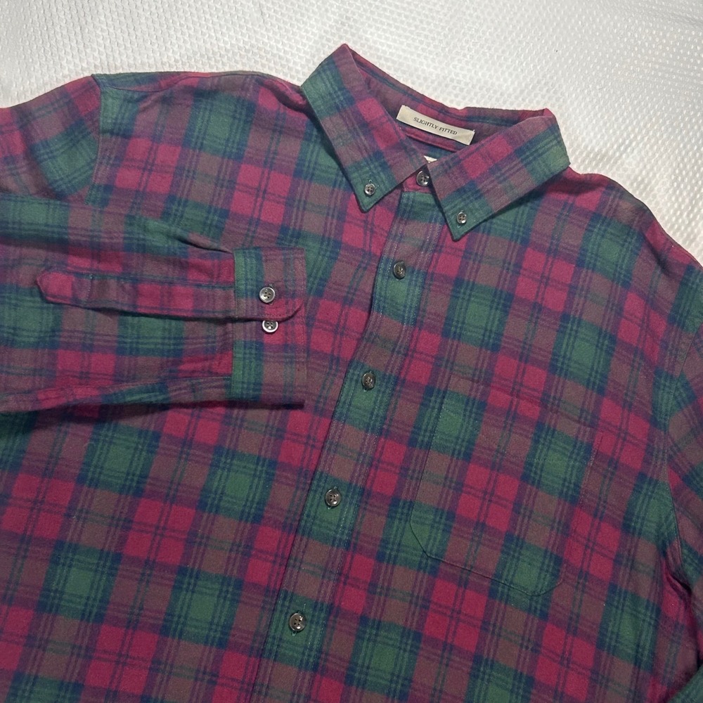 LL‎ Bean Mens XLT Slightly Fitted Flannel Shirt Red Green Plaid Cotton Gorpcore